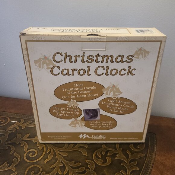 Feldstein Christmas Carol Clock 8" Plays 12 Carols Light Sensor Mint in Box - Picture 3 of 5